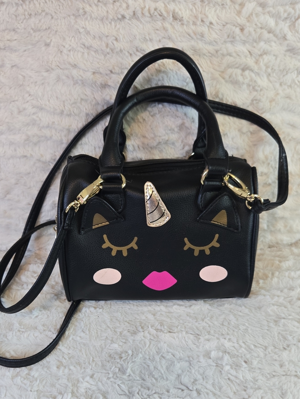 Betsey Johnson Black Mini Unicorn Satchel with Pink Accents